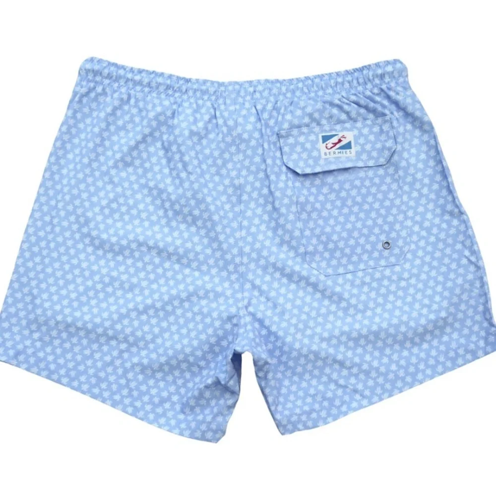 NWT Bermies Mens Small Classic Cut Blue Tribal Turtles Swim Trunks Mesh Lined 5”